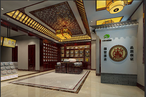 亭湖古朴典雅的中式茶叶店大堂设计效果图